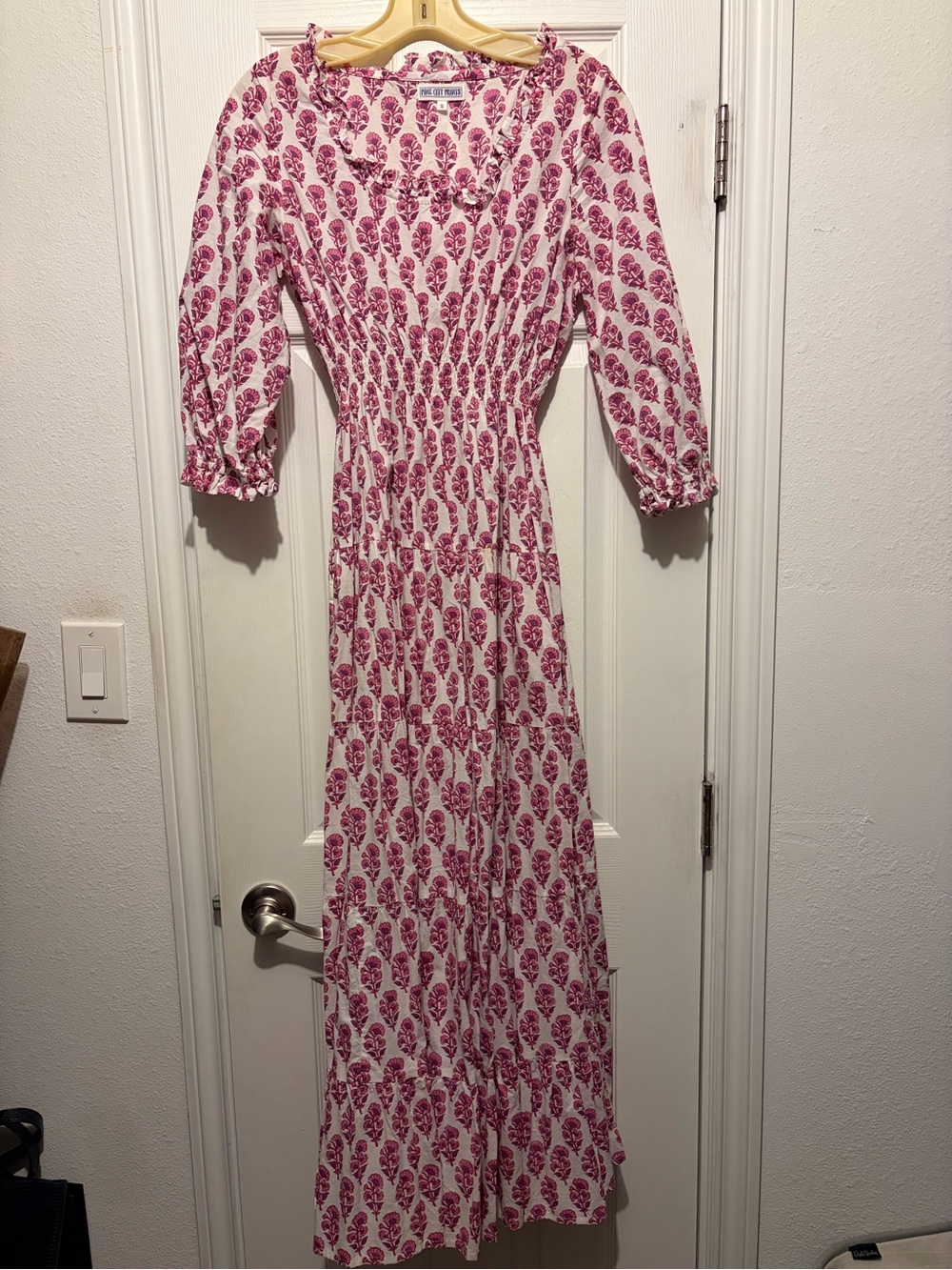Pink City Prints Pink Floral Smocked Waist Maxi Dress
